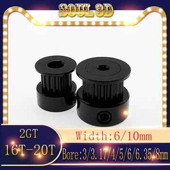 Imprimanta 3D părți GT2 negru curea de Distribuție scripete 2GT 16 20tooth aluminiu gaura 3/3.17/4/5/6/6.35/8mm lățime 6/9/10mm 2GT rotund scripete