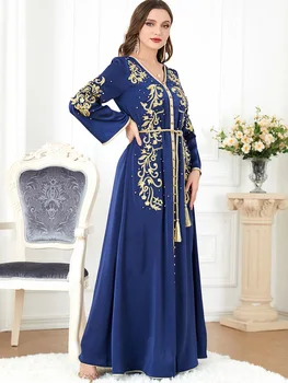Jalabiya Pentru Femei Maroc Caftan Musulman Abaya Feminin Rochii de turci arabă Îmbrăcăminte 2023 Noi V-neck Broderie Rochie de Centura
