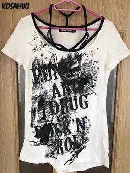 Japoneze Punk Gotice tricouri Femei Maneca Scurta Scrisoare de Imprimare Streetwear Topuri Gol Liber Casual Teuri Camisetas