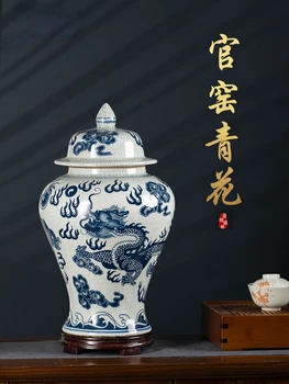 Jingdezhen Ceramică Vaza de Porțelan Albastru și Alb Templu Borcan Dragon Model Decor Nou Chinezesc Cameră de zi cu TV Cabinet