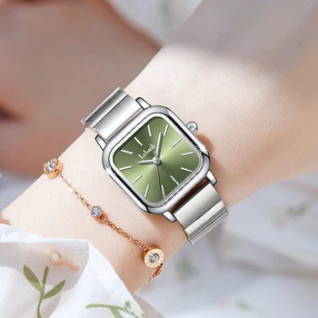 LABAOLI Pătrat Verde Minimalist Femei Ceasuri Pentru Femei Ceasuri de mana Quartz Otel Inoxidabil Oțel de Argint Doamnelor Ceasuri