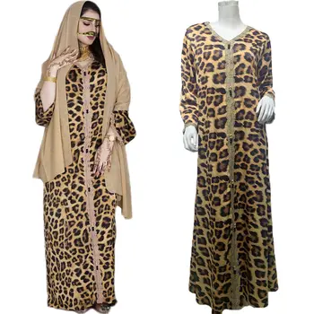 Leopard De Imprimare Femei Cu Rochii Rochie Maxi Lung Halat De Caftan Marocan Musulman Jilbab-Ul Eid Indian Îmbrăcăminte
