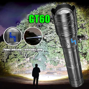 Lumea e mai Strălucitoare 50000W Tactice LED Lanterna GT60 Rază Lungă Lanterna LED-uri USB Reîncărcabilă cu Ajutorul a 4*181350A Baterii 32000MAH