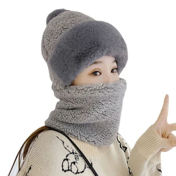 M2EA Iarna Balaclava Masca Fleece Hood Mască de Schi Pălărie Eșarfă Set de Pluș Balaclava Pluș Trapper Hat cu Gluga Pălărie Eșarfă