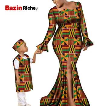 Mama din africa Fiul de Familie Haine de Potrivire Haine fără Mâneci Jacheta Si o Palarie Pentru Băiat Rochie Sexy Pentru Doamna Plus Dimensiune Maxi WYQ736