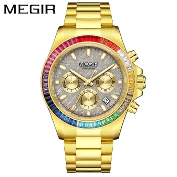 MEGIR de Lux Safir Cuart Ceasuri Barbati de Brand din Oțel Inoxidabil rezistent la apa 50m Sport Cronograf Ceas de Aur Relogio Masculino