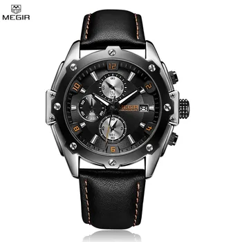 MEGIR Negru Mens Ceasuri de Top de Brand de Lux Cronograf Sport Cuarț Ceas de mână de Om Ceas rezistent la apa Armată Militar Ceasuri de mana