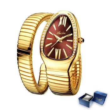 Moda de Brand Nou Moissanite Ceasuri Pentru Femei de Lux Iced Out Șarpe Ceas de mână de Aur Roșu Oțel AAA Doamnelor Bijuterii Ceasuri Reloj