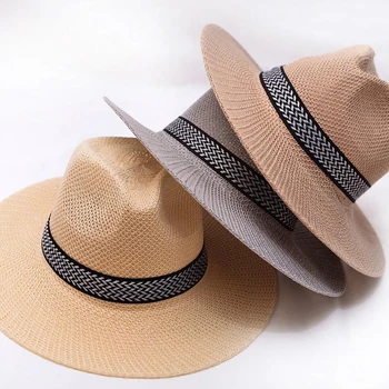 Moda De Sex Masculin Pălărie De Paie Pentru Femei De Vara Trendy Plajă, Pălării De Soare De Culoare Solidă Fedoras Panglică Casual Cowboy Jazz Capac Gangster Capac Bărbați