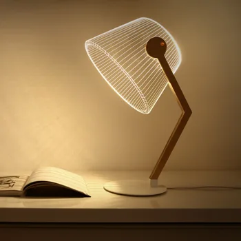 Modernă cu Led-uri Lampa de Birou 3D Vizuale Îndoiți Studiu Citi Masă de Lemn Suport Acrilic Placa Creative Noptiera Decor de Noapte Lumina
