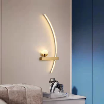 Nordic Interioară LED Lumini de Perete din Alama Linie Minimalist Patul Scări Culoar, Camera de zi Mese Lampa 3 Temperatura de Culoare de Reglaj