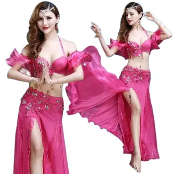 Noua Doamnă Adult femei Belly Dance Costum Oriental bellydance fusta de Performanță Etapa 2/3pcs set Sutien Centura de Bellydancing Purta