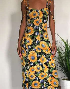 Noua Moda 2023 Casual de Vara Sexy Multi Curea Butonul Față de Floarea-soarelui Rochie de Imprimare Rochii Elegante pentru Femei Îmbrăcăminte de sex Feminin