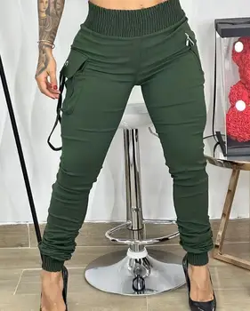 Pantaloni femei 2023 Primăvară de Moda Trupa Decor Design Buzunar Cargo Casual Simplu de zi cu Zi Timp de Marfă Pantaloni Y2K Streetwear