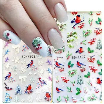 Pasăre Fulgi de zăpadă de Crăciun, Ziua de Crăciun Nail Art Stickere Unghii DIY Decorare Manichiura Design 5D Decalcomanii de Unghii