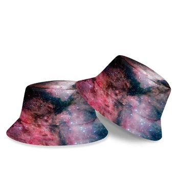 Peste tot Imprimate Găleată Pălării Spațiu Galaxie Nebuloasă pentru Barbati Femei Adulte Hip Hop Culori Casual Pălării în aer liber Parasolar Plaja Hat