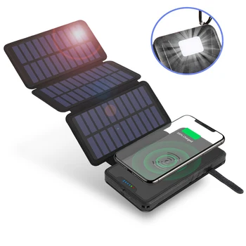 Pliere Solar Power Bank 20000mAh cu LED Camping Lumina Portabil Încărcător Wireless Qi pentru iPhone 14 Samsung S22 Xiaomi Powerbank