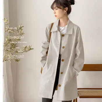 Primavara Toamna Femei Casual Culoare Solidă Haina Coreean Birou Cald Elegant Polo Guler Vintage Paltoane Jacheta Top Sacou T56