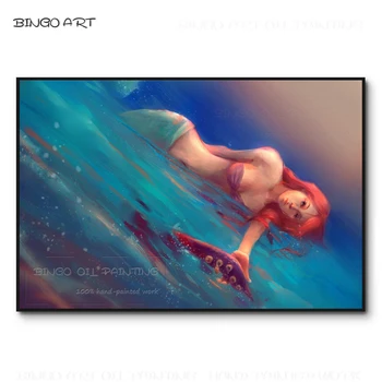 Pure de Mână-pictat Pop Artă Mica Sirena Mare Pictura in Ulei pe Panza Manual Sirenă Frumoasă Fată Figura Pictură în Ulei