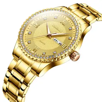 Relojes Masculino De Moda De Lux Pentru Barbati Cuarț Ceas Din Oțel Inoxidabil De Aur Cu Diamante Calendar Roman Cadran Digital Bărbați Ceasuri De Mana