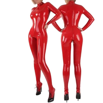 Roșu Sexy Gummi Latex Femei Om Catsuit din Cauciuc Fetish Full Body cu Fermoar Spate Personaliza Haine lucrate Manual RLC004
