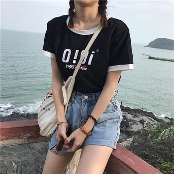 Scrisoarea de culoare solidă cu mânecă scurtă T-shirt casual de Vara pentru femei de top de îmbrăcăminte