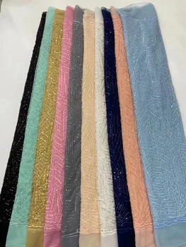 Secvența de Țesături Dantelă Nigeria Plasă de Dantelă Broderie Africane Dantela Tesatura Cu Paiete 3D cu Margele Material Textil Pentru Nunta 5yards