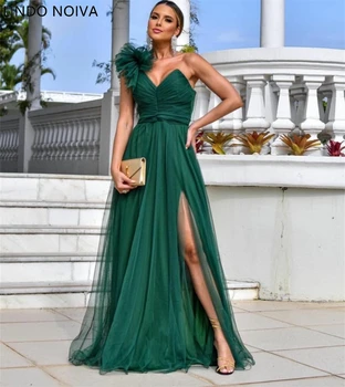 Sexy pe Un Umar V Gâtului Verde Smarald Ruched Sifon Lung Dubai Rochii de Seara pentru Femei