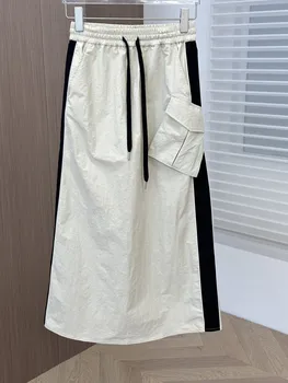 Slant buzunar jumătate fusta coliziune culoare cusătură elastică în talie design de moda casual 2023 vara noi 0517
