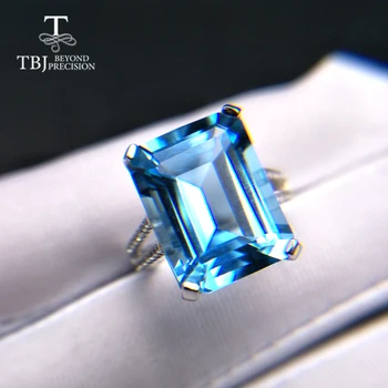 TBJ ,Mari Naturale topaz Albastru Inel oct 12*16mm 13.2 ct piatră prețioasă de bijuterii fine de argint 925 fahsion cadou frumos pentru femei partid