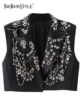 TWOTWINSTYLE Solid Jachete Pentru Femei Rever Mâneci Mozaic Singur Pieptul Diamante Vesta de sex Feminin de Îmbrăcăminte de Modă Nouă