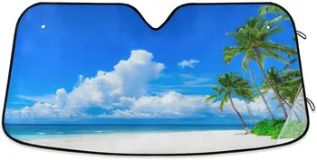 Vara Frunze de Palmier pe Plaja Auto Parbriz parasolar Mare Cer Albastru Parasolar Auto Scut Umbra Vizor Acoperire Reflectorizantă Razele UV Protecto