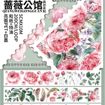 Vintage Pink Rose Garden Florale Washi Banda PET pentru Planificatorul de Luare de Card DIY Scrapbooking Plan Autocolant Decorativ